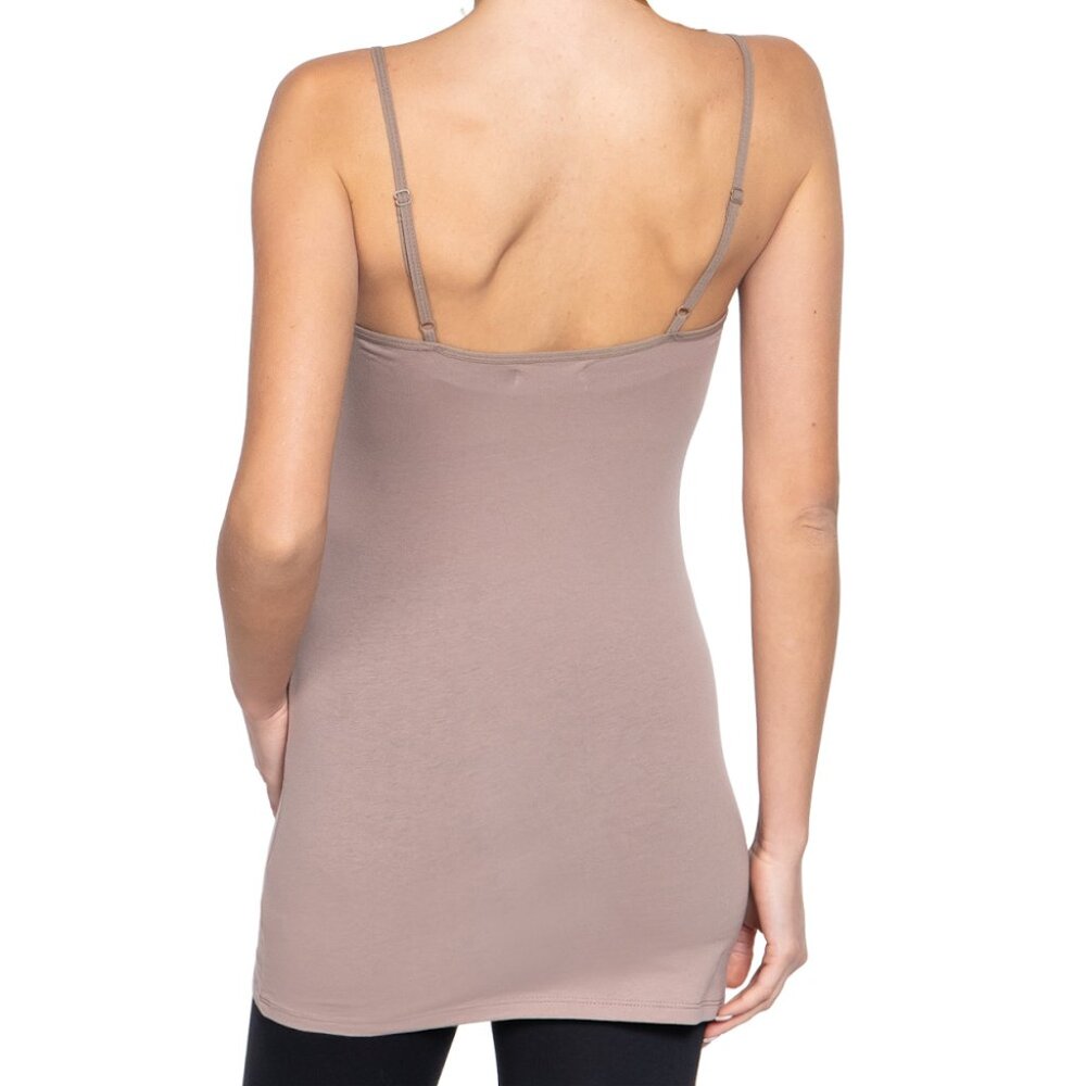 NWT- Women's Long Cami Tunic with Shelf Bra, Beige Brown - Picture 3 of 4